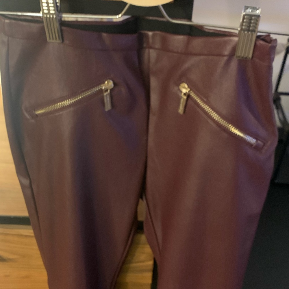 Armani Exchange Leather Maroon Pants